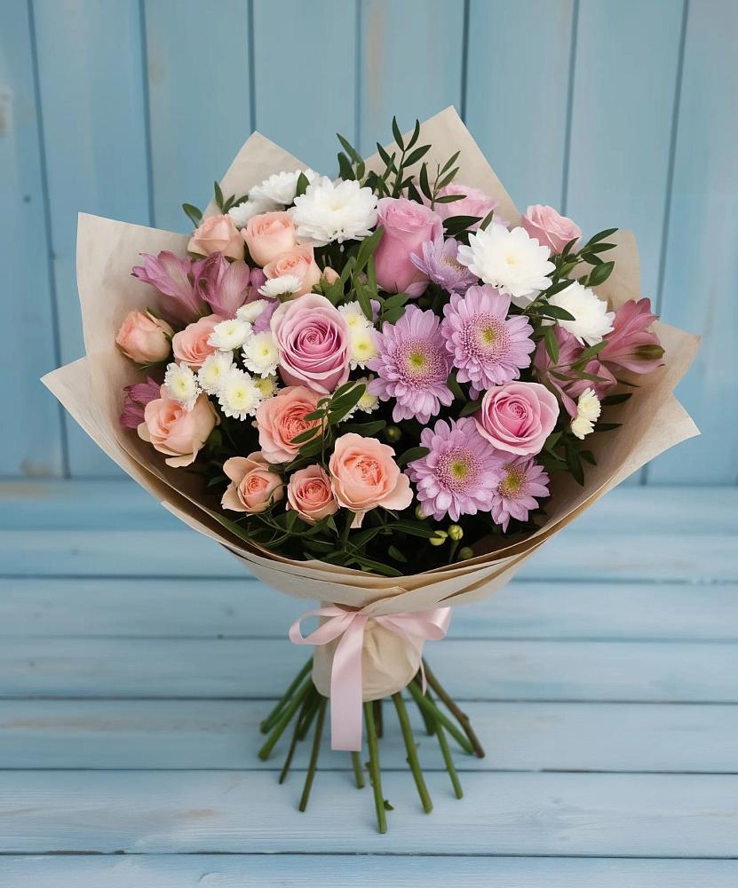 Букет цветов из: Хризантемы, Розы и Альстромерии в Песь