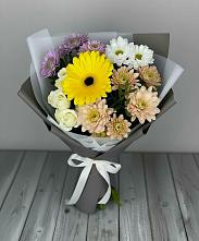 Букет цветов из:  Розы, Герберы и Хризантемы #REPLACE_PRED# Песь