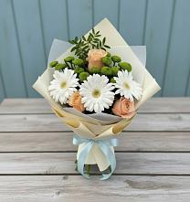Букет цветов из:  Герберы, Розы и Хризантемы в Песь