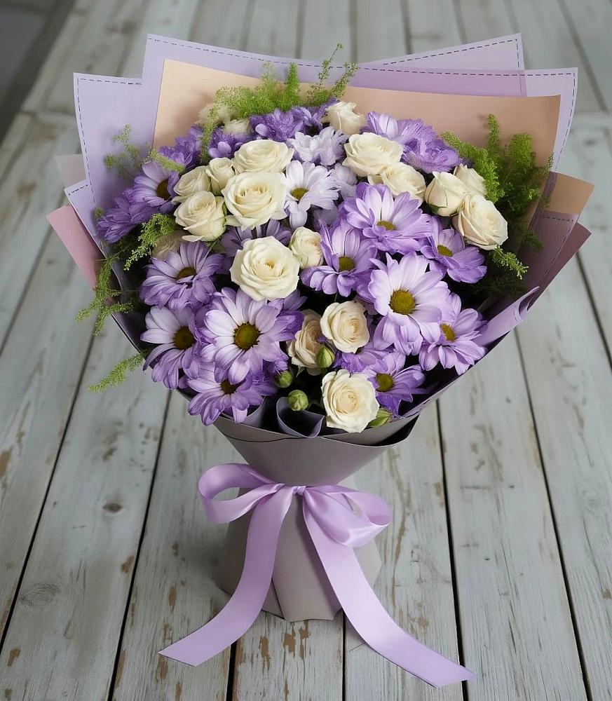 Букет цветов из: Хризантемы и Розы в Песь